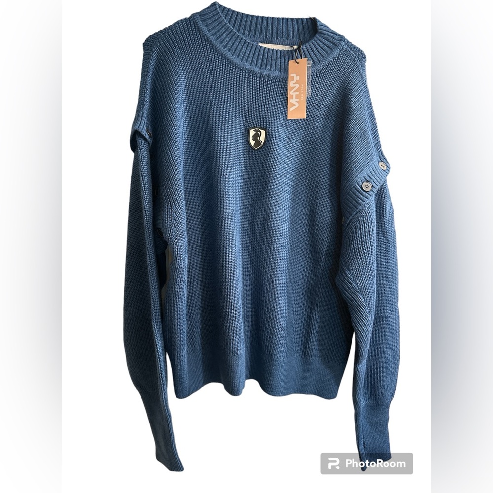 Oversized Detachable Sleeves Blue Sweater